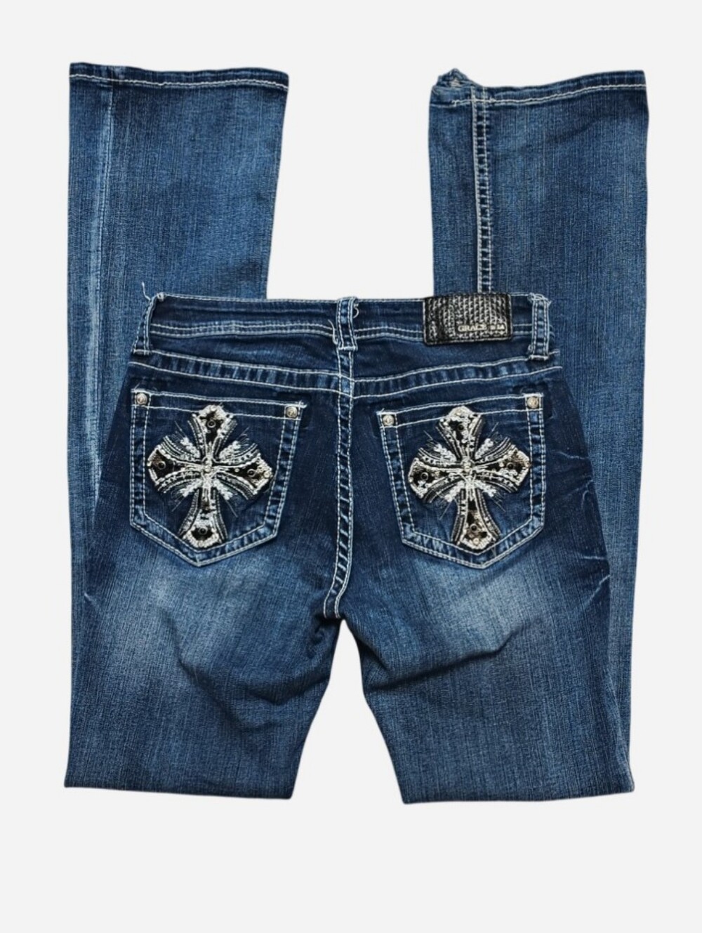 Grace in LA Embellished Dark Boot Cut Jeans Women's 26 Mcbling Y2K Retro 2000